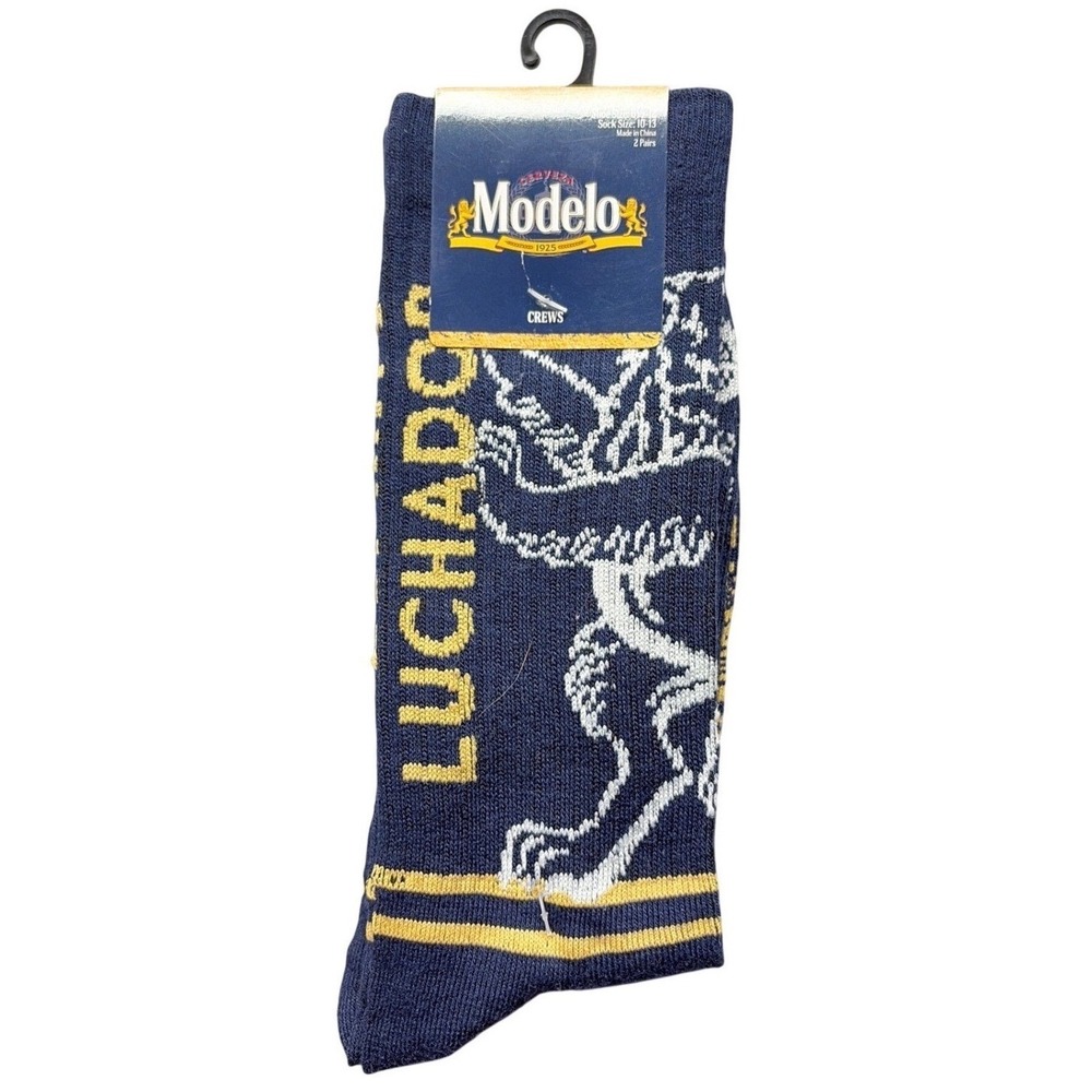 Modelo Especial Cerveza Luchador Crew Socks 2 Pair‎ Pack Navy Gold Mens 6.5-12